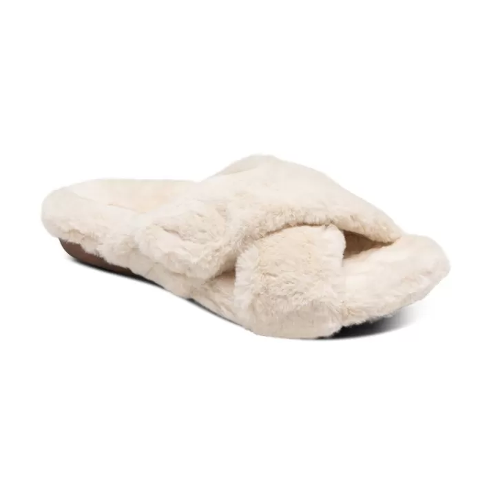 Cheap Aetrex Penelope Adjustable Faux Fur Slippers