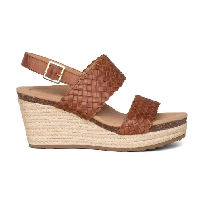 New Aetrex Summer Woven Quarter Strap Wedge