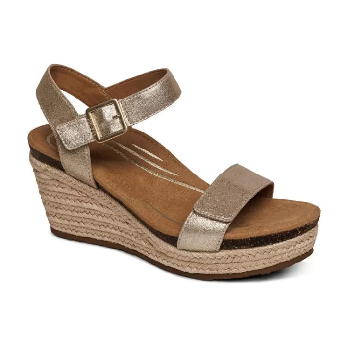 Online Aetrex Sydney Quarter Strap Espadrille Wedge