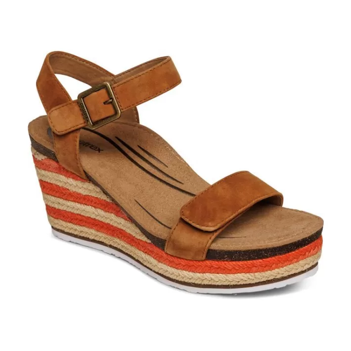 Sale Aetrex Sydney Quarter Strap Espadrille Wedge