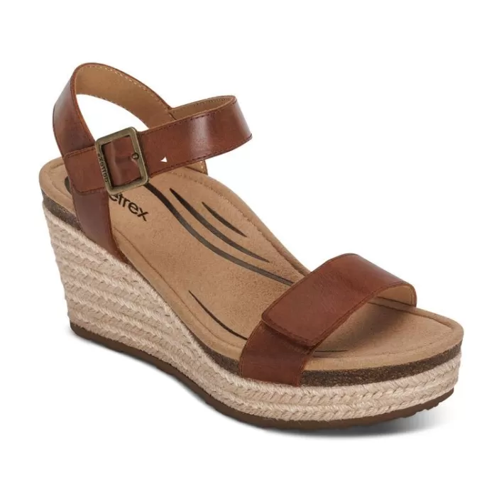 New Aetrex Sydney Quarter Strap Espadrille Wedge