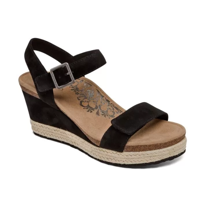 Fashion Aetrex Sydney Quarter Strap Espadrille Wedge